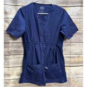 Cherokee Workwear Blue Authentic Scrubs women's Small Mock Cross top Tie